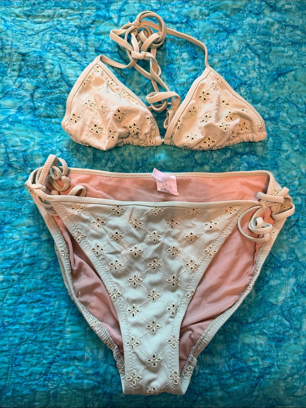 J crew Women’s mint green Eyelet Tie-Side Bikini Set